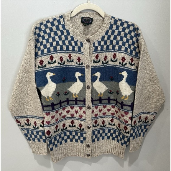 Charter Club Sweaters - Vintage Charter Club Petite Medium Women's Wool Goose Cardigan Cottagecore